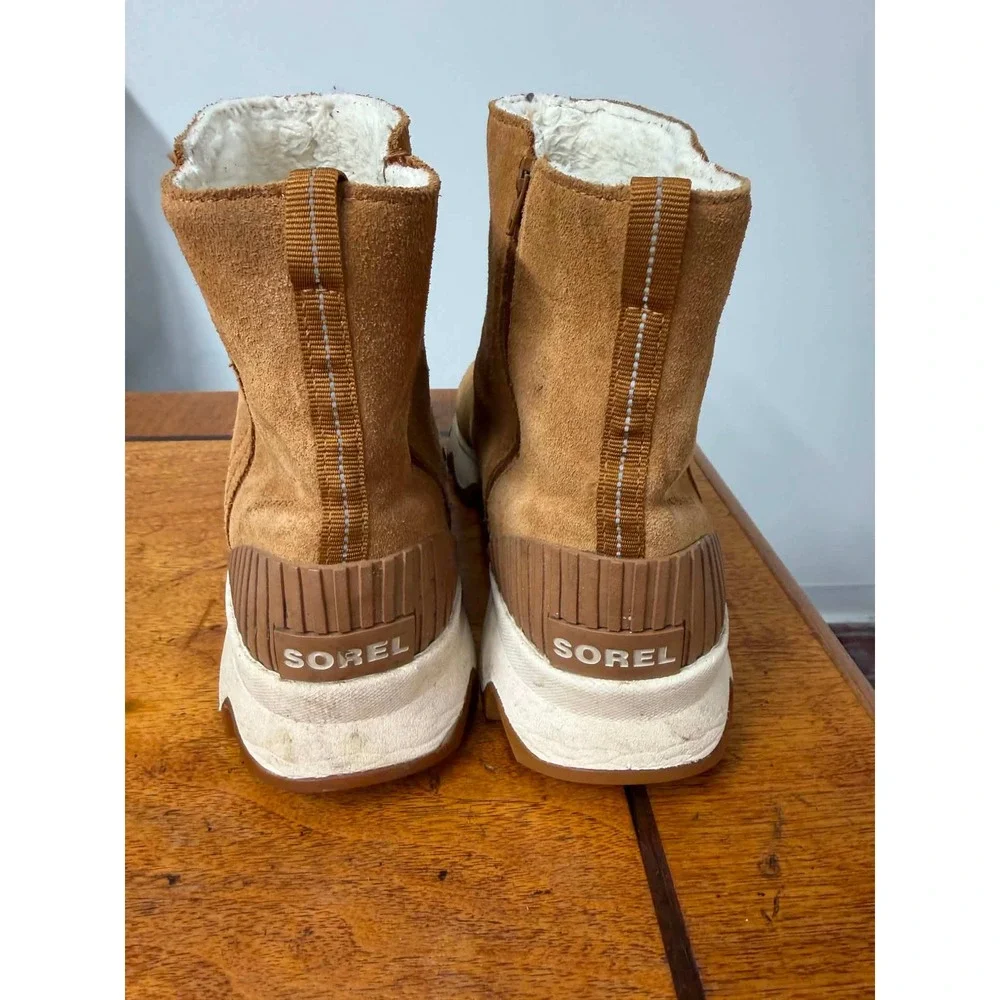 Sorel Kinetic Short Waterproof Boots Camel Brown Suede Faux Fur NL3128-224 8.5